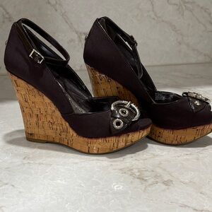 BCBGirls Black and Brown Wedge Sandals